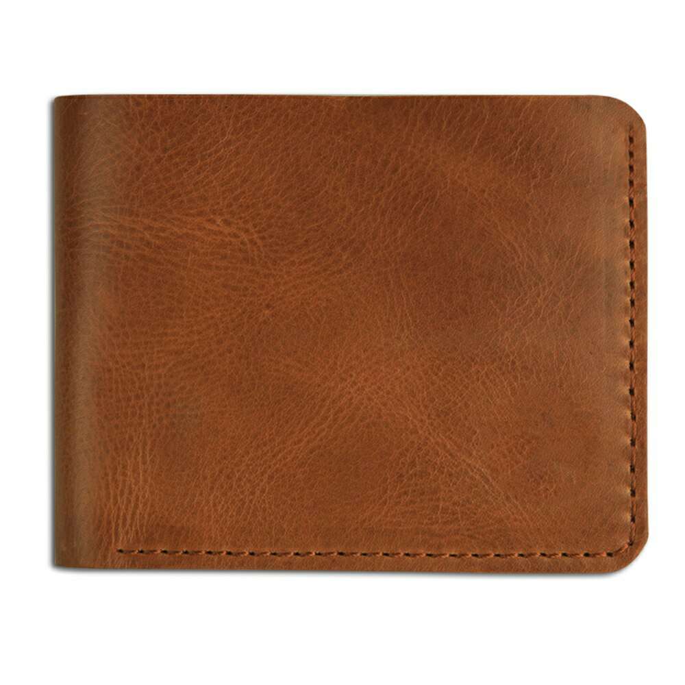 Tan Distressed Leather Slim Bifold Wallet with Rounded Corners